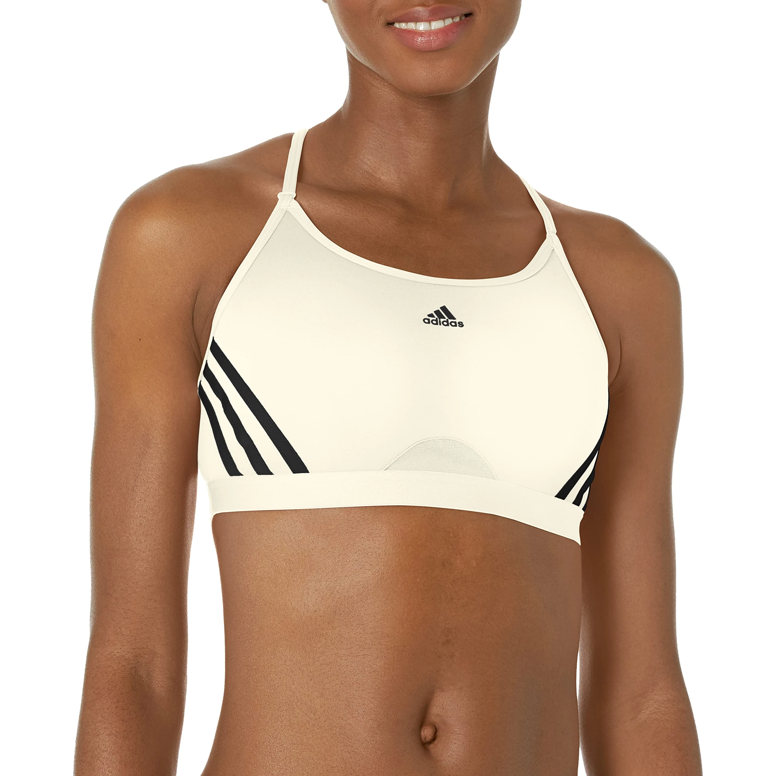 adidas Women's Aeroreact Training Light Support 3-Stripes Bra Sports Bra Opaque White/Black (X-Small) A/B, White/Black, (X-Small) A/B