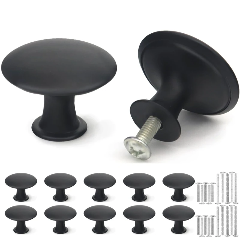 Misuyue 10pc Black Drawer Knobs, Cupboard Handles Knob Black Round, Cabinet Knobs Made of Stainless, 30mm Small Door Knob for Wardrobes, Kitchen, Furniture