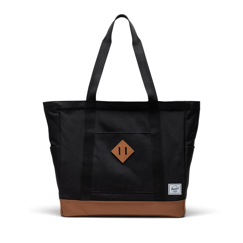 Herschel Heritage Tote Bag, Black/Saddle Brown, Standard - 24.5L