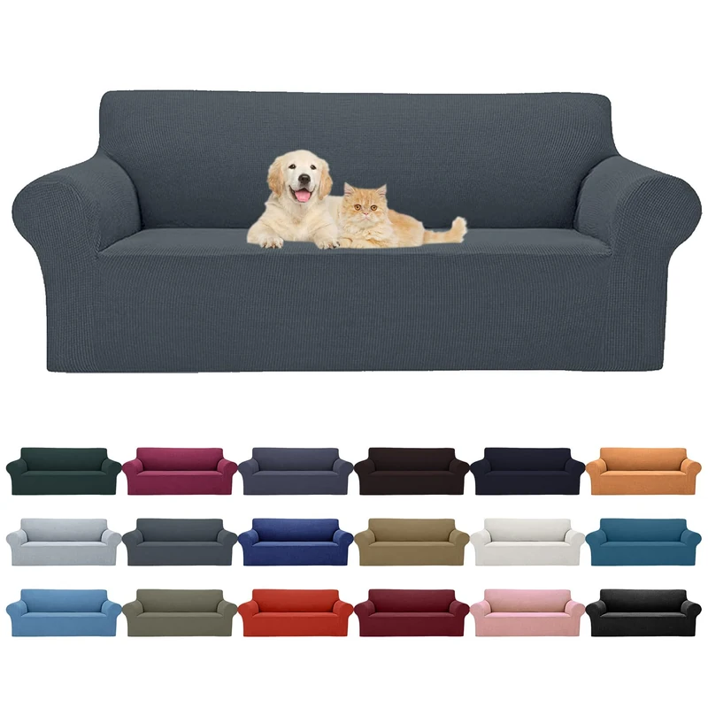 Cupuamon 2026 New Stretch Oversized Sofa Slipcovers Couch Sofa Cover for 4 Seater Furniture Protector Covers with Elastic Bottom Jacquard Fabric Small Checks for Pets, Kids - Grey