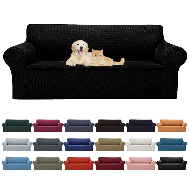 2025 New Stretch Oversized Sofa Slipcovers Couch Sofa Cover for 4 Seater Furniture Protector Covers with Elastic Bottom Jacquard Fabric Small Checks for Pets, Kids - Black
