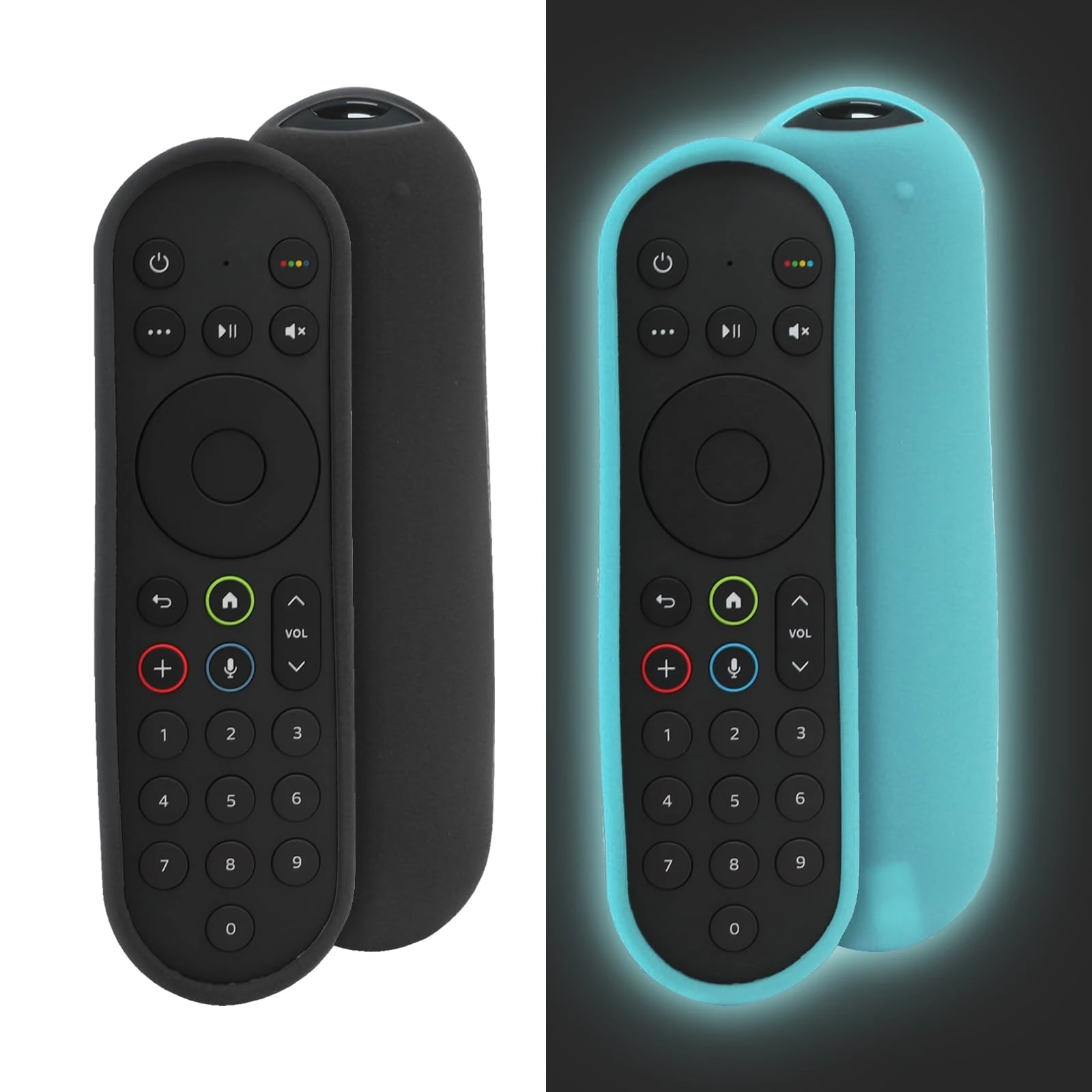 2 Pack Protective Remote Cover for Sky Q Box Remote Control, Also for Sky Glass/Stream TV Remote Case, Shockproof, Anti-Lost Strap - Black+Glow Blue