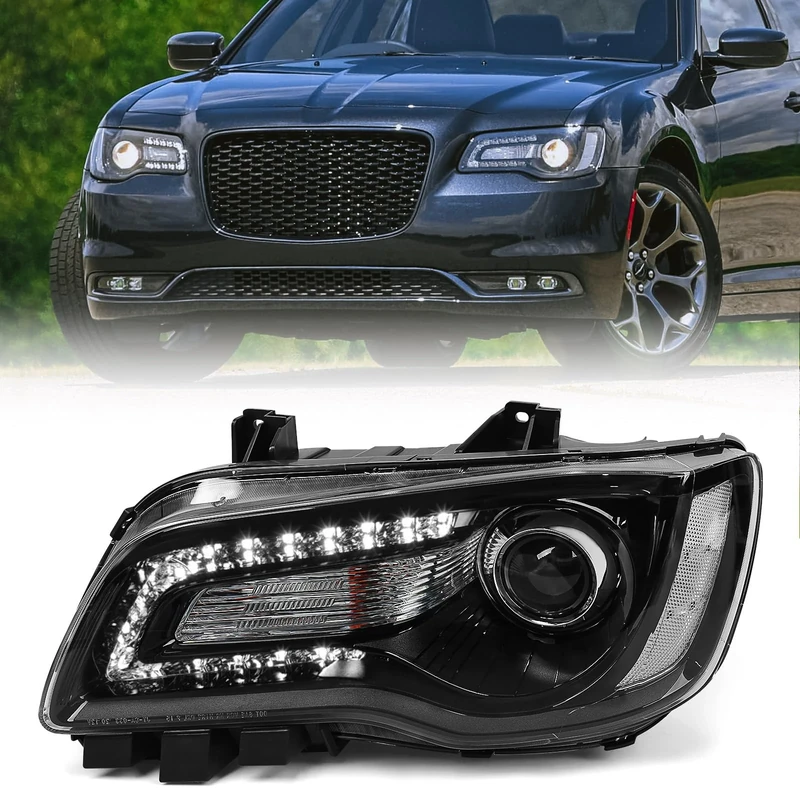 FIONE Halogen Headlights Compatible with Chrysler 300/300C 2015 2016 2017 2018 Headlamp Assembly with Black Bezel Replacement Left Driver Side LH 68214383AD CH2502269