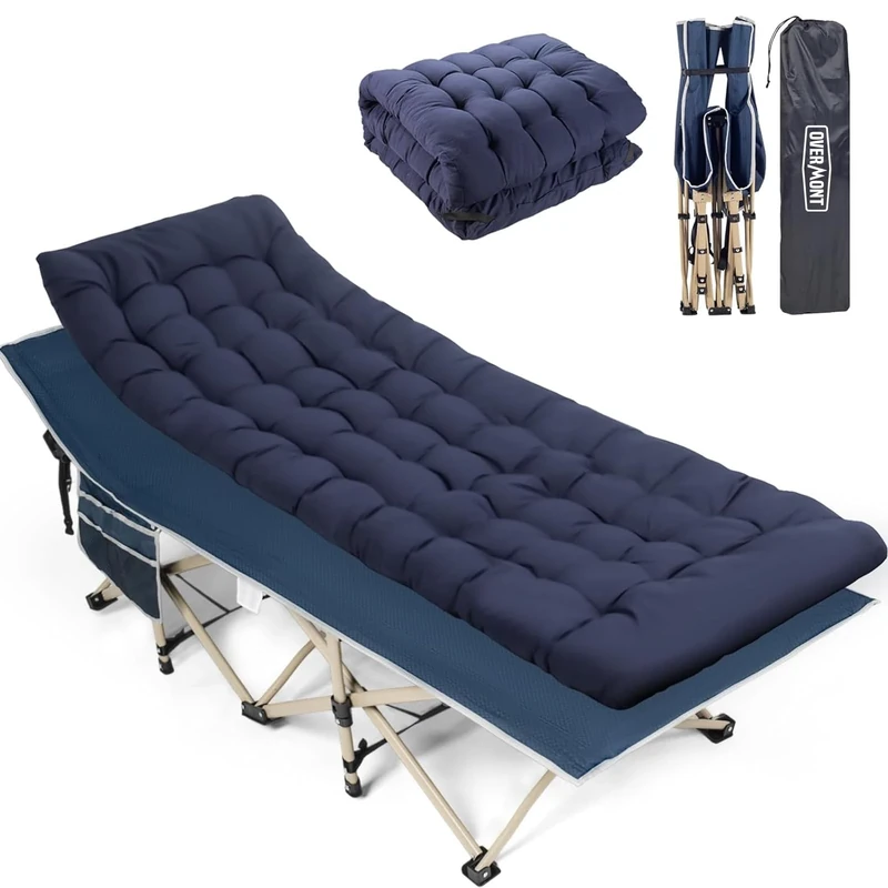 OVERMONT Folding Camping Bed with Mattress - 550LBS Support - Extra Wide 28in - Heavy Duty Sleeping Beds with Carry Bag - Upgrade 2400D Oxford Cloth Portable for Home, Office, Beach and Camping