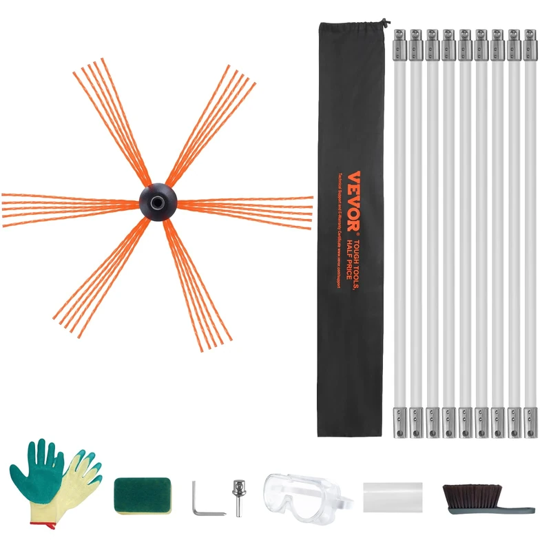 VEVOR 9m Chimney Sweep Kit - 9 Reinforced Nylon Rods, 360-Degree Brush