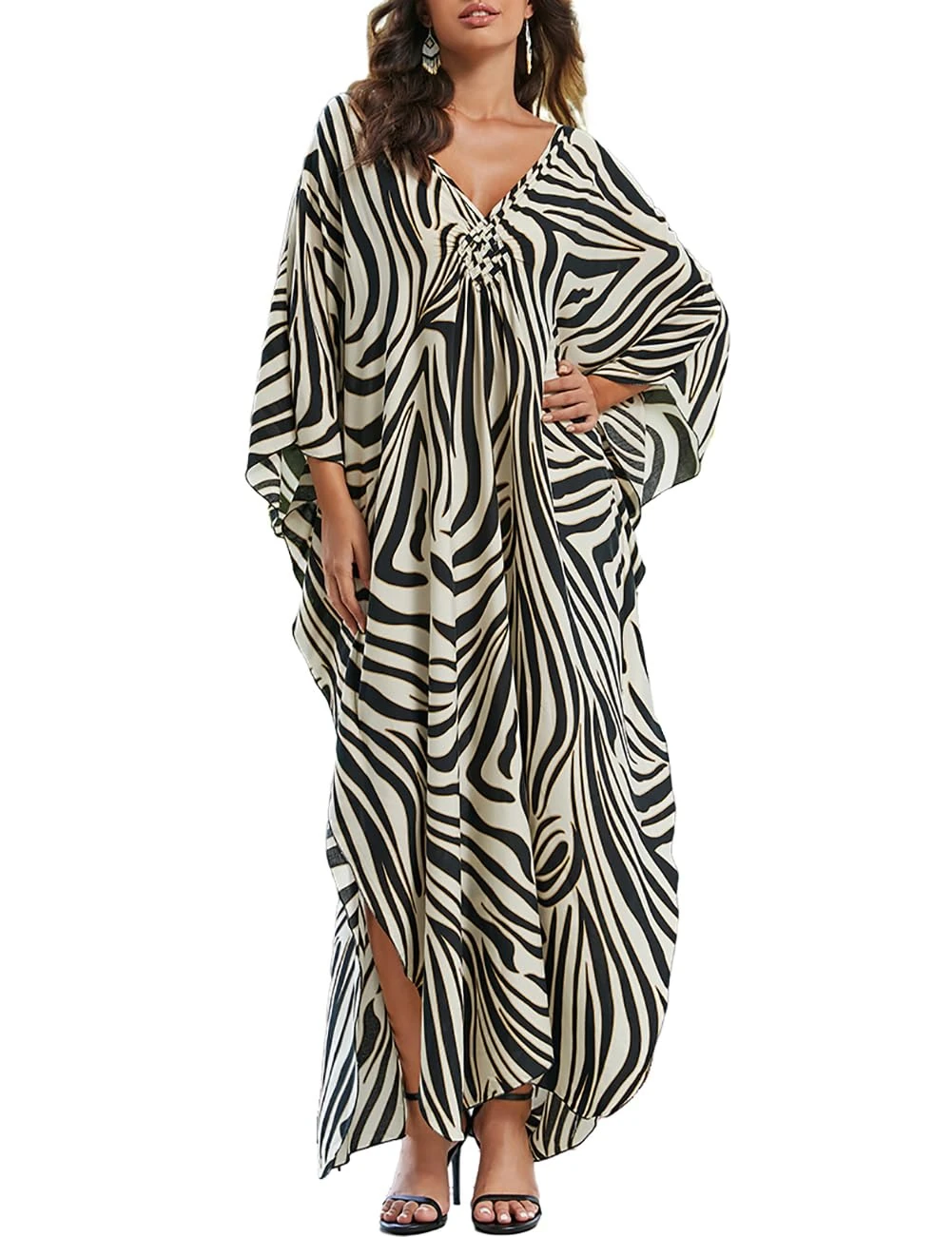 Bsubseach Elegant Kaftan Dresses for Women Kaftan Swimsuit Cover Ups Loose Caftan Vneck Kaftan for Women Lounge Wear House Sleepwear Stripe