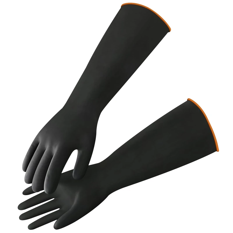 14" XL Rubber Gloves, Reusable Heavy Duty Latex Gloves Industrial Safety Work Glove, Chemical Resistant Gloves, Waterproof, Resist Strong Acid & Alkali for Household Industry, Non-Slip, 1 Pair