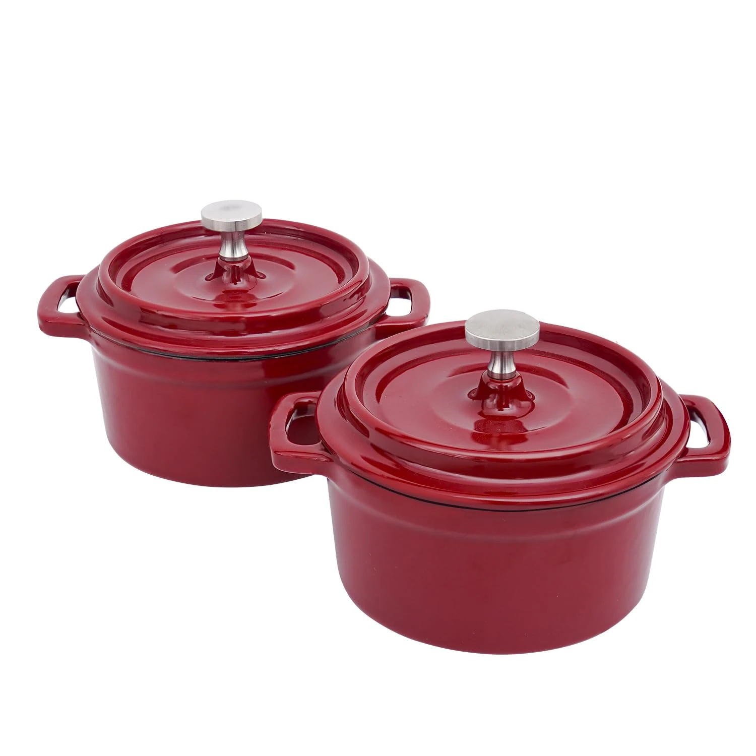 Flavehc Mini Cocotte 8 oz Mini Dutch Oven 0.25 qt. Cast Iron Garlic Roaster for Oven Garlic Confit Pot Ramekins with Lids Oven Safe Set of 2, Red