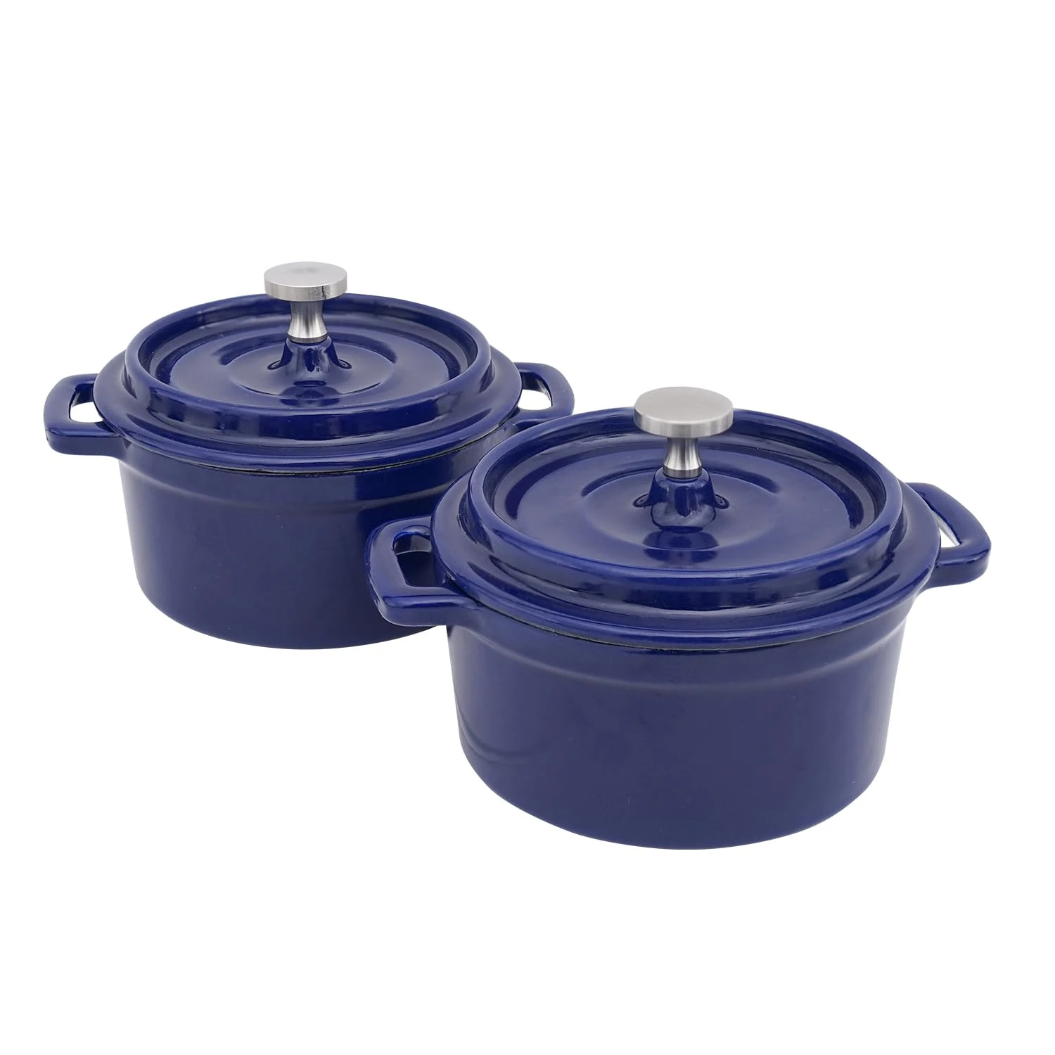 Flavehc Mini Cocotte 8 oz Mini Dutch Oven 0.25 qt. Cast Iron Garlic Roaster for Oven Garlic Confit Pot Ramekins with Lids Oven Safe Set of 2, Blue