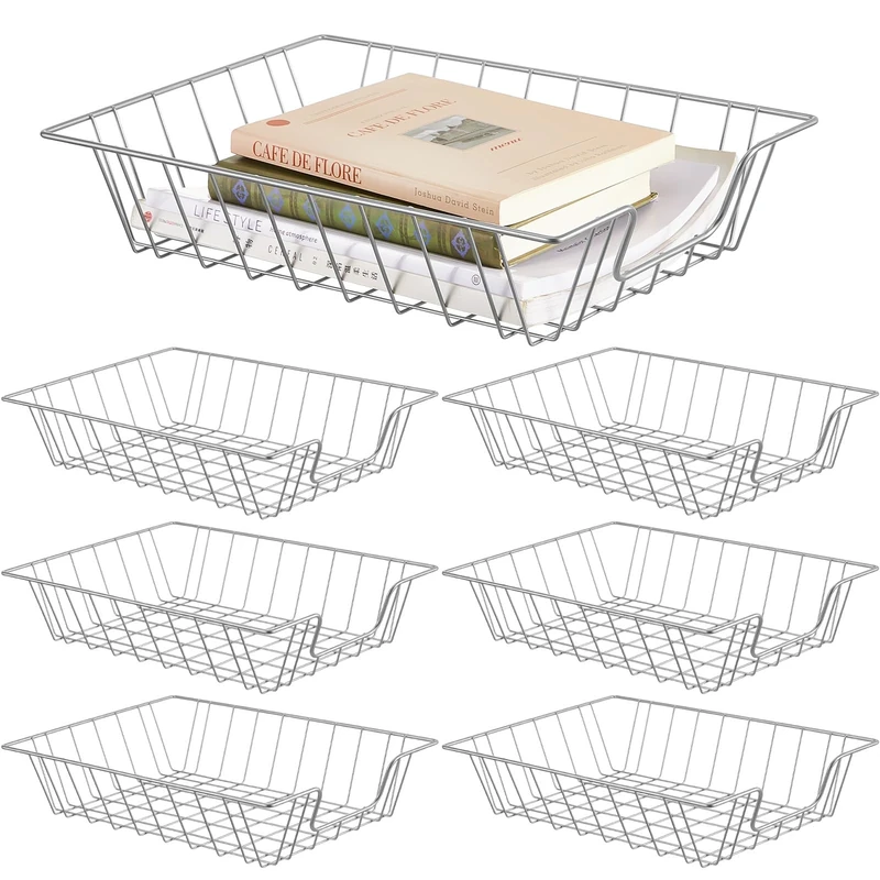 Yeaqee 6 Pcs Letter Tray Wire Paper Trays Stackable File Desk Organizer Metal File Paper Holder Basket for Desk Desktop Letter Storage for Office Home Classroom School(14'' x 10'' x 3'',Silver)
