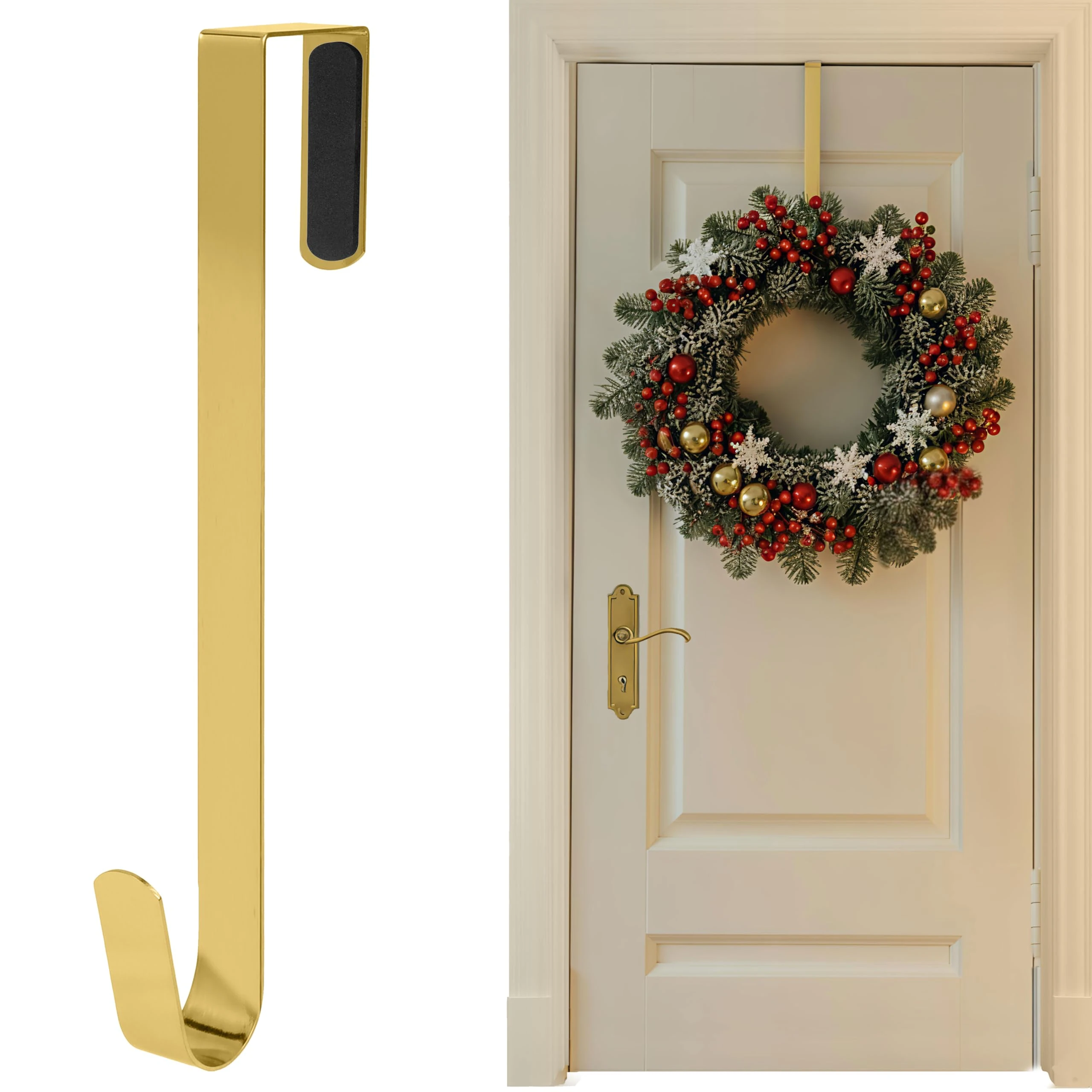 SR ESSENTIALS Wreath Hanger for Front Door, 12" Wreath Door Hanger, Perfect for Halloween, Wedding & Christmas Decorations Over Door Hanger (1Pc Golden)