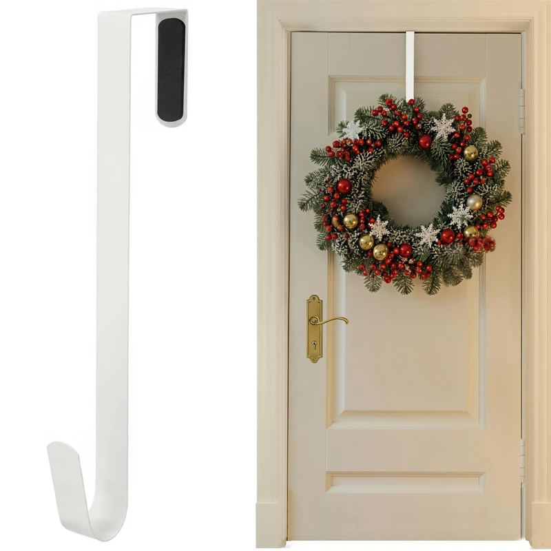 SR ESSENTIALS Wreath Hanger for Front Door, 12" Wreath Door Hanger for Hanging Coats, Bags - Perfect for Valentine, Welcome, Wedding, & Christmas Decorations Over Door Hanger (White)