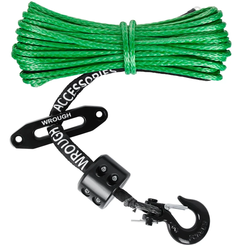 1/4" Synthetic Winch Rope 50 Ft Heavy Duty 10,000LBs ATV Winch Rope Line with Steel Hook Rubber Stopper Protecting Sleeve/Sheath and Thimble Universal Fit for ATV SUV Vehicle (Grren)