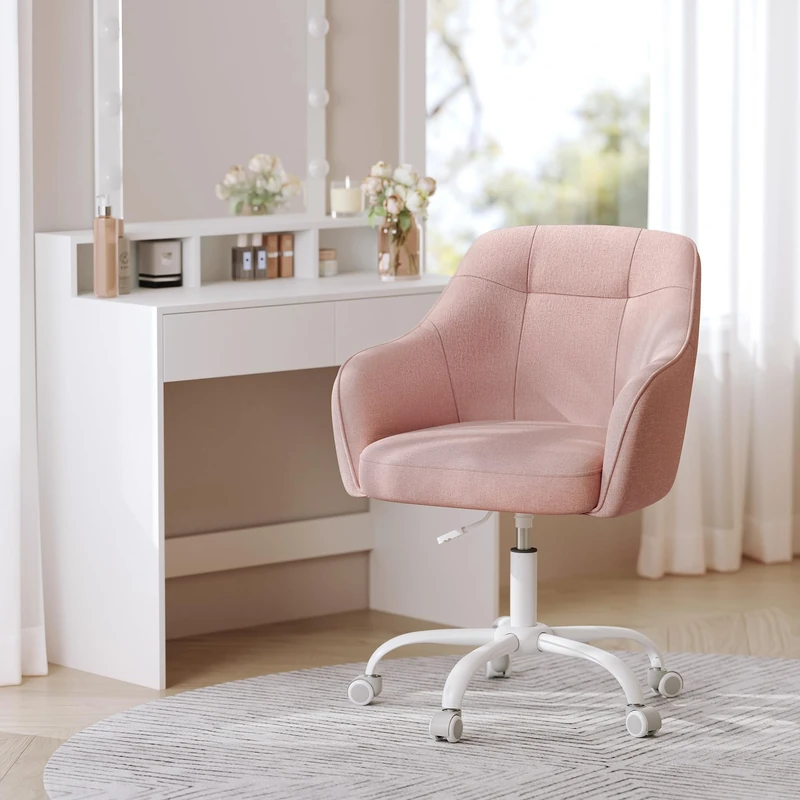 SONGMICS Swivel Desk Chair, Adjustable Height, Armrests, 110 kg Load, Cotton-Linen Fabric, Home Office, Study, Bedroom, Jelly Pink OBG019P11