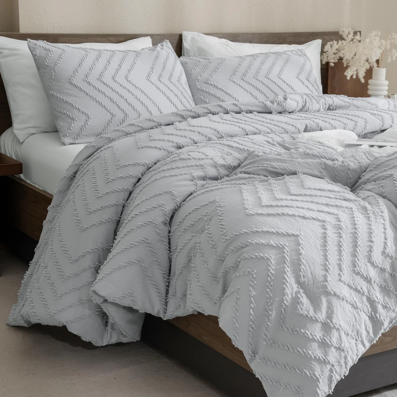 Andency Silver Grey California King Comforter Set, 3 Pieces Boho Bed Set
