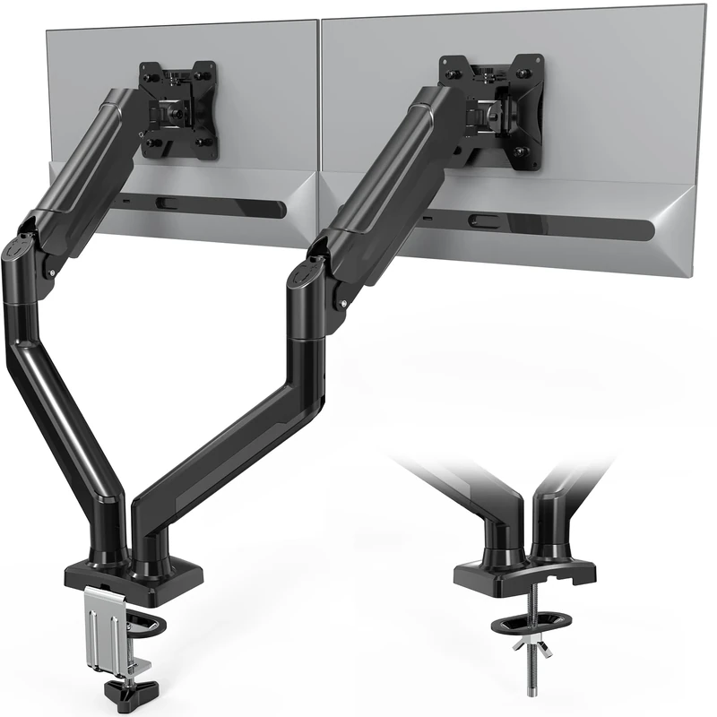 BONTEC Dual Monitor Desk Mount for 30 inch screens, Ergonomic Gas Spring Arm Stand with Cable Management, Tilt, Swivel, Rotation, VESA 75/100 mm