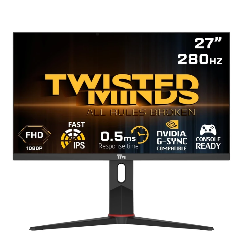 Twisted Minds 27 Inch Display Fast IPS Gaming Monitor - 1920 x 1080 FHD Resolution, 280 Hz Refresh Rate, 16:9 Aspect Ratio, 0.5ms Response Time - Black (TM27FHD280IPS)