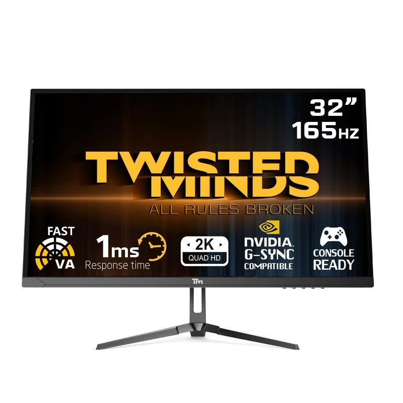 Twisted Minds 32 Inch Display Fast VA Gaming Monitor - 2560 x 1440 QHD Resolution, 165 Hz Refresh Rate, 16:9 Aspect Ratio, 1ms Response Time - Black (TM32QHD165VA)