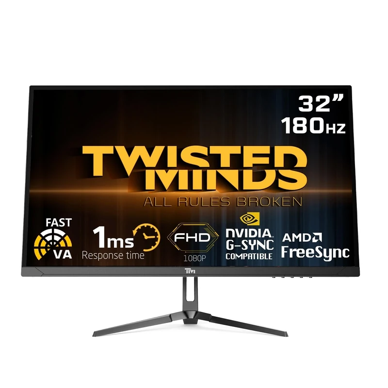 Twisted Minds 32 Inch Display Fast VA Gaming Monitor - 1920 x 1080 FHD Resolution, 180 Hz Refresh Rate, 16:9 Aspect Ratio, 1ms Response Time - Black (TM32FHD180VA)