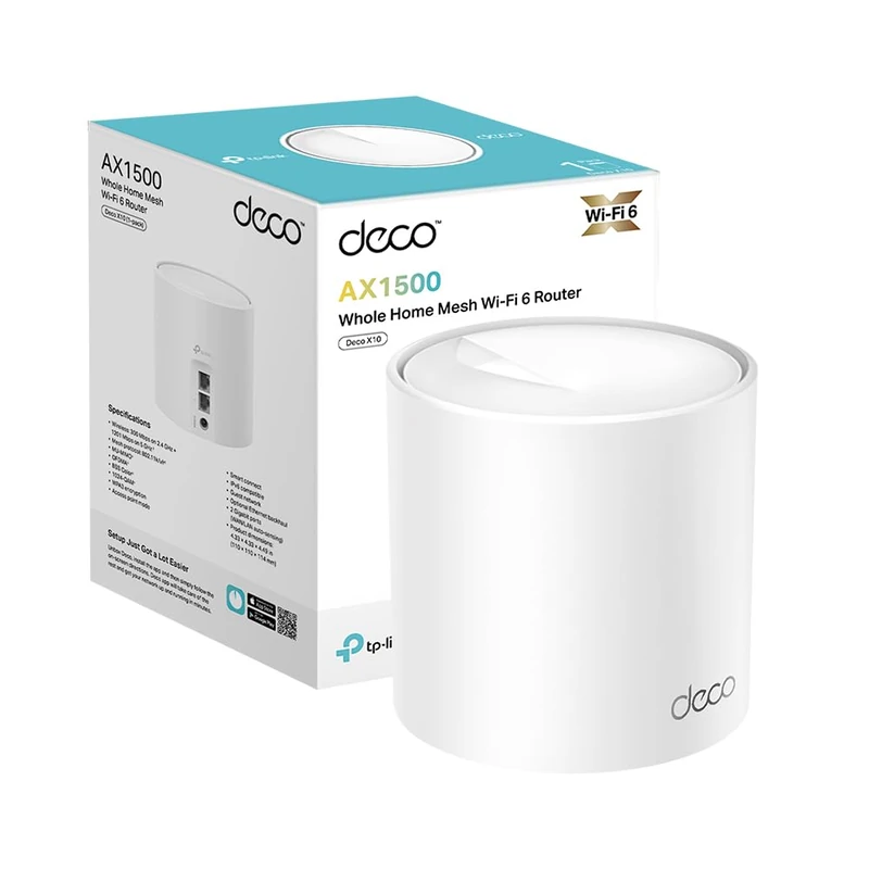 TP-Link Deco X10(1-pack) AX1500Mbps WiFi 6 Mesh Router, 2 Gigabit Ethernet Ports, Parental Control, Router and Repeater, Compatible with Amazon Alexa