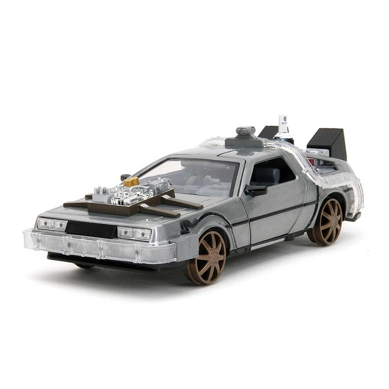 Jada Toys - Time Machine - Back to The Future 3 Model Car Metal 1:24 Opening Doors LED Light Version with Brown Rims, 20 cm, Silver