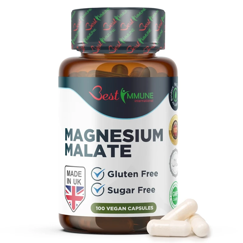 Best Immune, Magnesium Malate 500mg – High Strength Supplement for Absorption and Energy Support – 100 Vegan Capsules
