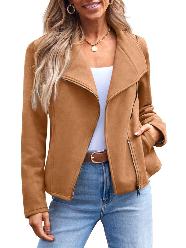 AUTOMET Womens Faux Leather Jackets Suede Fall Fashion 2025 Outfits Winter Clothes Open Front Cropped Coat Outwear, Brown, XL