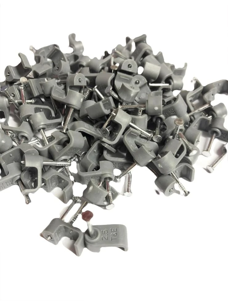 2.5mm Twin & Earth (10x5) Grey Cable Clips 100 Pack Nail Clips, Cable Tacks for Electrical Cables