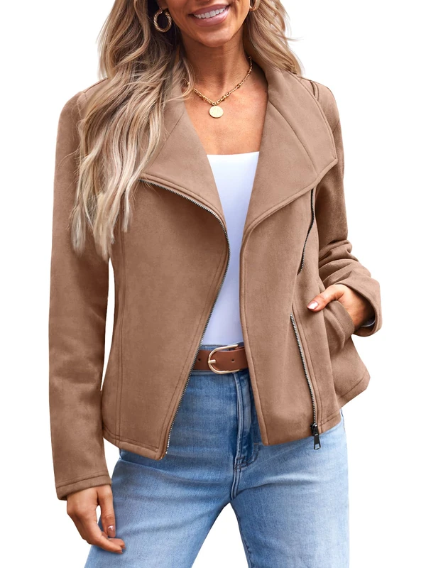 AUTOMET Womens Faux Leather Jackets Suede Fall Fashion 2025 Outfits Winter Clothes Open Front Cropped Coat Outwear, Camel, XL