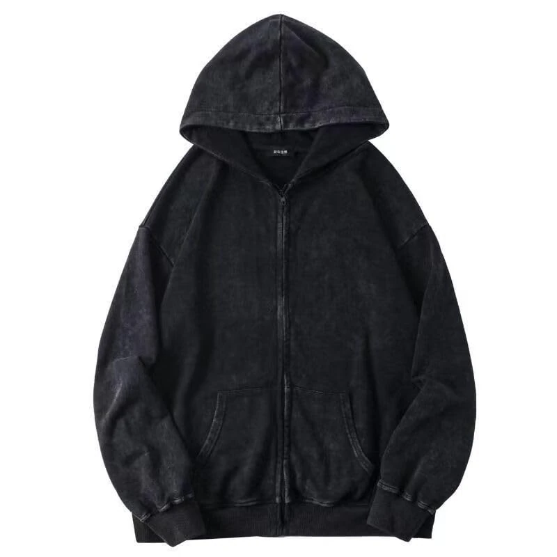 Washed Hoodies Cotton Men's Clothing Vintage Black Acid Wash Casual Pullover Men Hiphop Sweatshirts Y2K Clothes Streetwear (Coat,L)