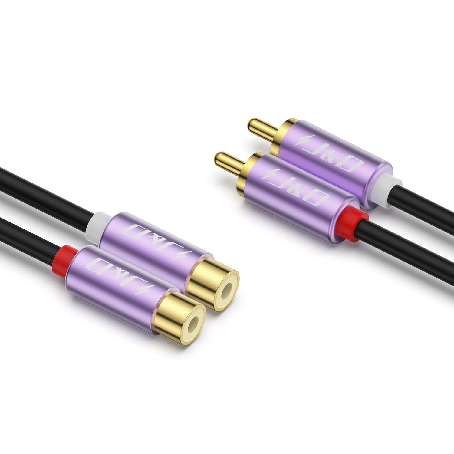 J&D RCA Cable, Gold Plated 2 RCA Male to Female Stereo Audio Extension Cable Purple Aluminum Alloy Shell for Mixer Amplifier Speaker, 0.9 M