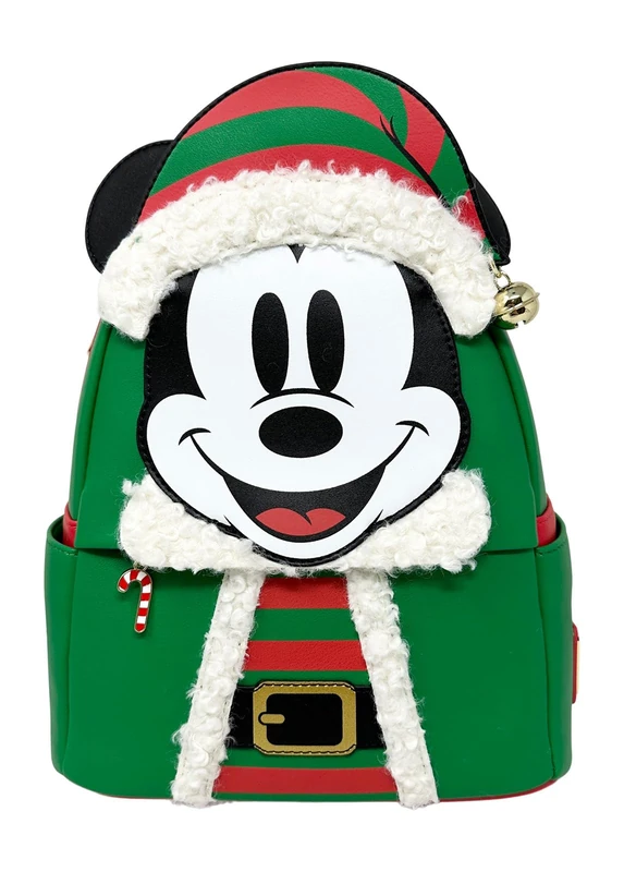 Loungefly Disney Mickey Mouse Elf Holiday Christmas Womens Double Strap Shoulder Bag Purse, Green, M