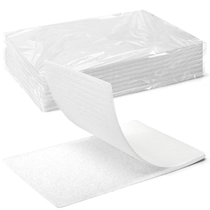 Art3d 8 Sets Hook and Loop Tape Sticky Back, 4 in. x 6 in. Double-Sided Command Adhesive Strip Heavy Duty, White