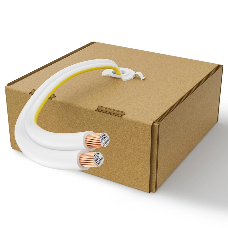 14AWG Speaker Wire 300 FT, 14/2 Gauge Audio Speaker Wire, for Car Speakers Stereo, Home Theater, Automotive Wire, White Jacket with Yellow Polarity Marker, CCA, 2 Conductors Electrical Wire