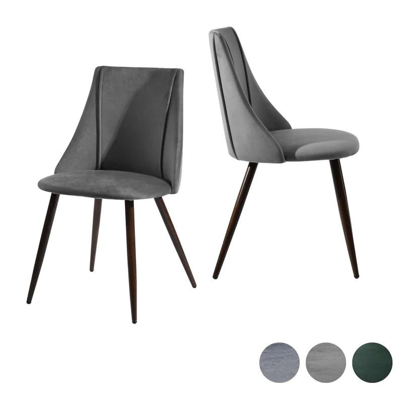 FurnitureR Set of 2 Scandinavian Velvet Dining Chair Double Line High Back Side Chairs Black Metal Legs for Kitchen,Living Room,Meeting, Restaurants, Wedding,GREY