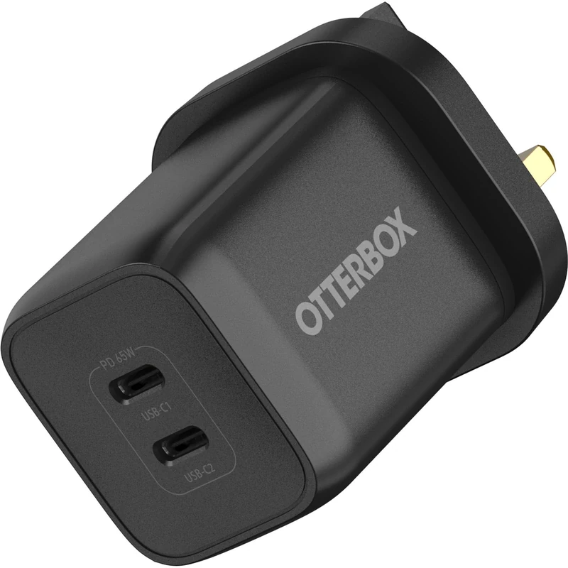 OtterBox Standard UK 65W USB-C PD GaN Dual Port Wall Charger, 45W + 20W USB-C PD, Fast Charger for Smartphone and Tablet, Drop Tested, Ultra Durable, Black