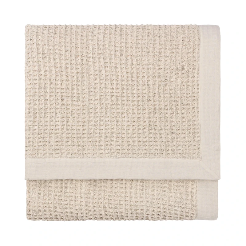 furn. Yard Canopy Waffle Weave Throw – Chunky Cotton Waffle with Oxford Border (Natural – 240x260cm)