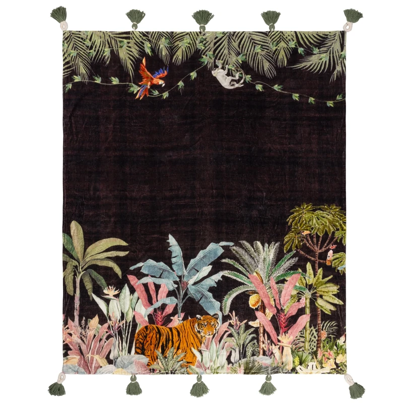 Wylder Tropics Midnight Jungle Velvet Tasselled Throw - Image 1