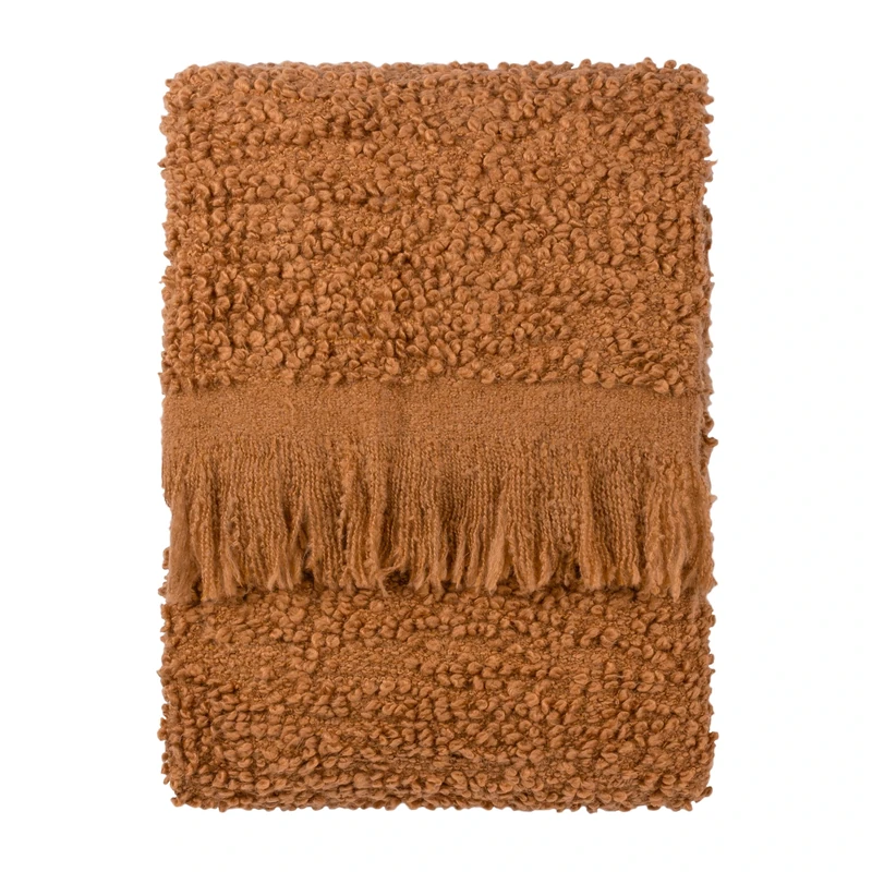 Furn Yard Ulsmere Bouclé Throw - Fringed Textured Woven Throw (Ginger - 130 x 180cm)
