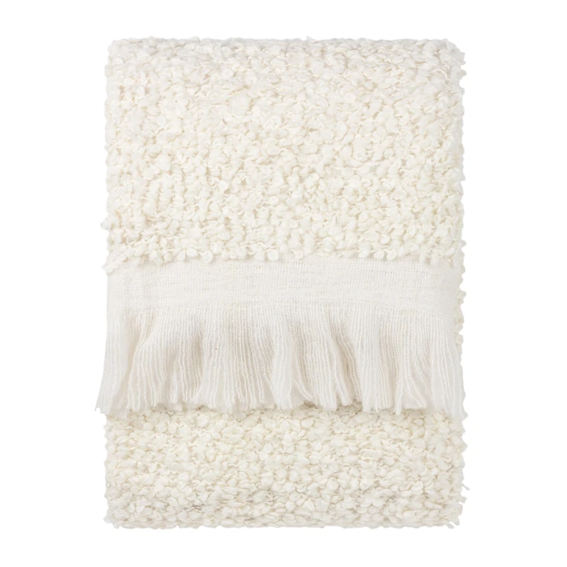 Furn Yard Ulsmere Bouclé Throw - Fringed Textured Woven Throw (Ecru - 130 x 180cm)