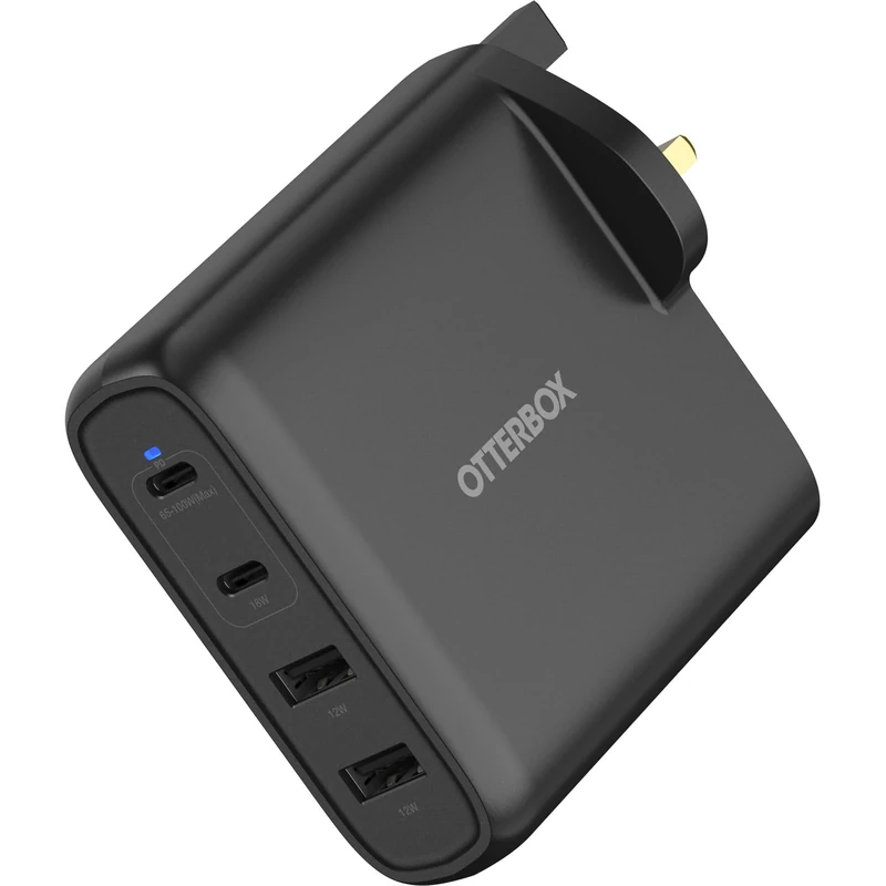 OtterBox Standard UK 100W USB-C PD GaN Four Port Wall Charger, x2 USB-C PD Ports + x2 USB-A Ports, Fast Charger for Smartphone and Tablet, Drop Tested, Ultra Durable, Black - Image 1