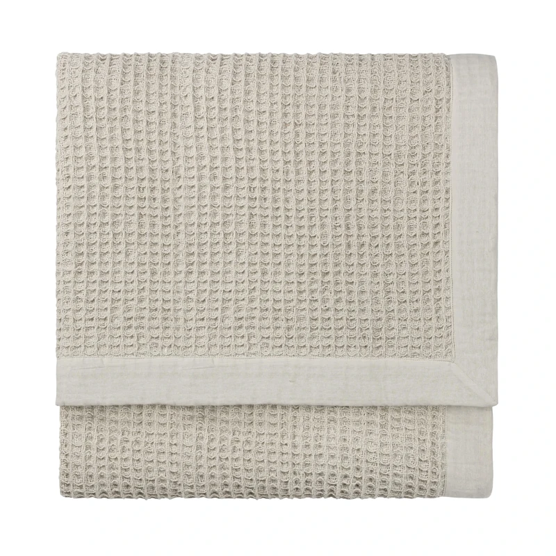 furn. Yard Canopy Waffle Weave Throw – Chunky Cotton Waffle with Oxford Border (Taupe – 240x260cm)