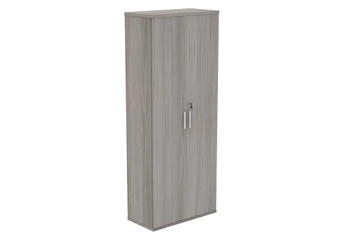 Office Hippo Essentials Heavy Duty Storage Cupboard With Adjustable Shelving, Featuring 2 Lockable Doors, Suitable For Commercial Office, Home And Classroom Alaskan Grey Oak, 40D x 80W x 198Hcm