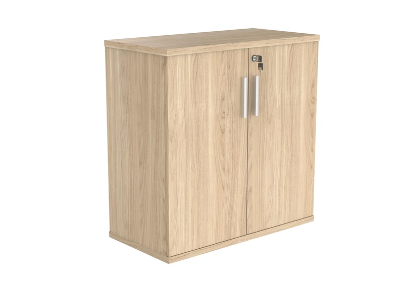 Office Hippo Essentials Heavy Duty Storage Cupboard With Adjustable Shelving, Featuring 2 Lockable Doors, Suitable For Commercial Office, Home And Classroom, Canadian Oak, 40D x 80W x 81.6Hcm