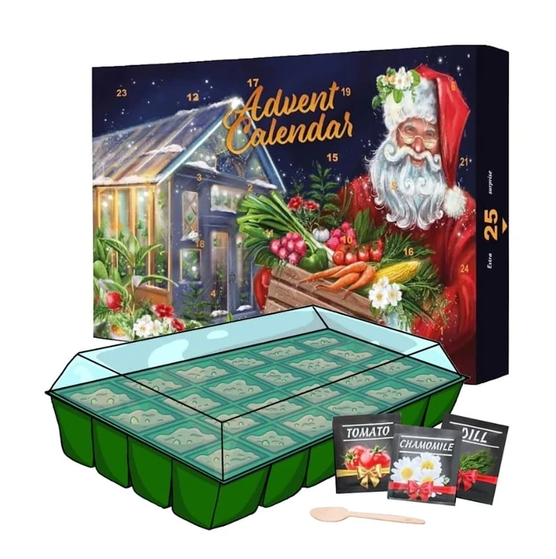 Seeds Advent Calendar 2025 for Garden Gifts - 24 Days Christmas Countdown Advent Calendar with Flower, Vegetable, Herbs Seeds & Greenhouse Grow Kit Birthday Gifts.