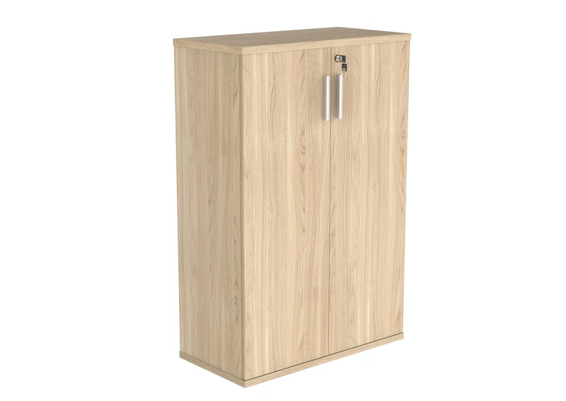 Office Hippo Essentials Heavy Duty Storage Cupboard With Adjustable Shelving, Featuring 2 Lockable Doors, Suitable For Commercial Office, Home And Classroom, Canadian Oak, 40D x 80W x 120.4Hcm