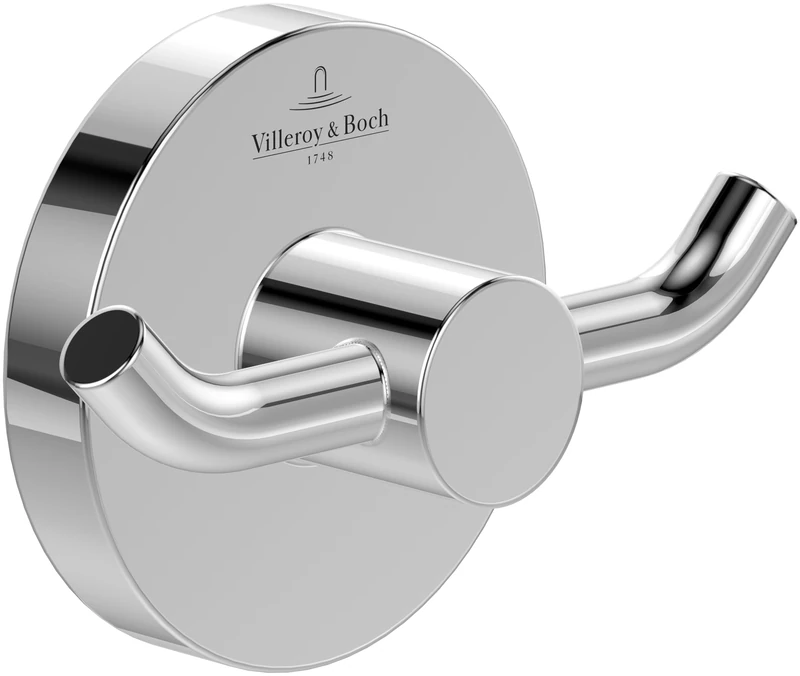 Villeroy & Boch Elements - Tender Double Towel Hook, Towel Holder for Wall Installation, Towel Hook Made from zinc, Bathroom Accessory, Round Bathroom Hook, 76 x 32 x 54 mm, Chrome