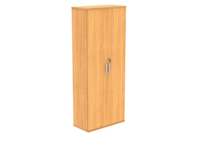 Office Hippo Essentials Heavy Duty Storage Cupboard With Adjustable Shelving, Featuring 2 Lockable Doors, Suitable For Commercial Office, Home And Classroom Norwegian Beech, 40D x 80W x 198Hcm.