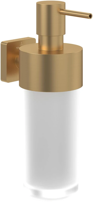 Villeroy & Boch Elements - Striking soap dispenser, bathroom for wall installation, made from satin-finished glass with brass holder, capacity 230 ml, Brushed Gold