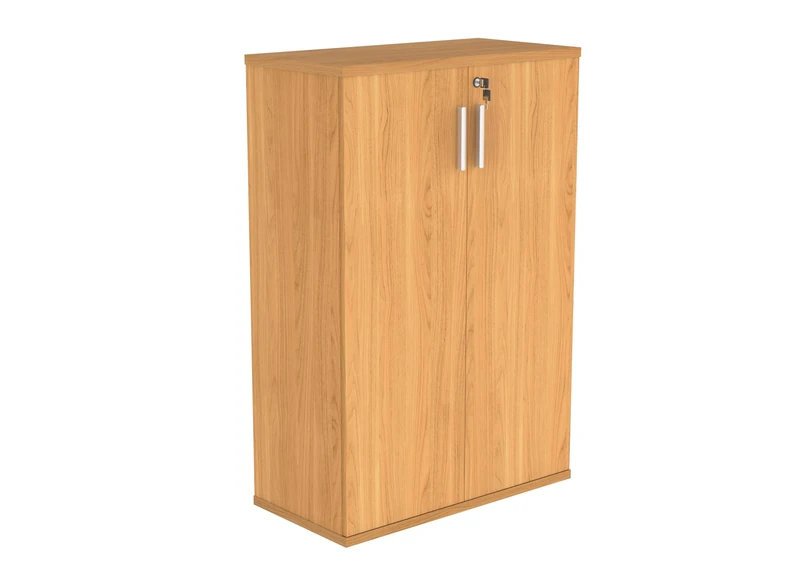 Office Hippo Essentials Heavy Duty Storage Cupboard With Adjustable Shelving, Featuring 2 Lockable Doors, Suitable For Commercial Office, Home And Classroom Norwegian Beech, 40D x 80W x 120.4Hcm.